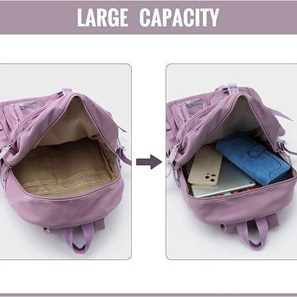Waterproof backpack for girls - Girl's Backpack With Pin and Accessories - boys' backpack - women's backpack - Lightweight School Bag - School Student School Bag - Large Capacity Backpacks - Teenagers - High School Backpacks - Purple.
