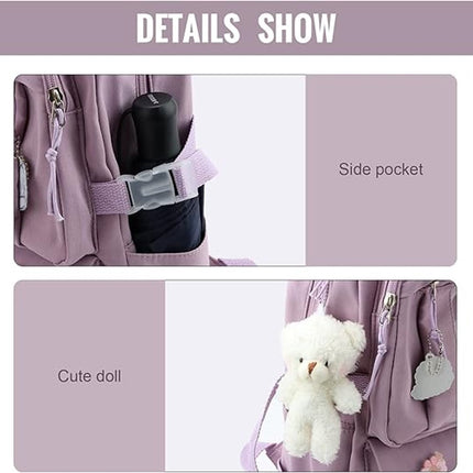 Waterproof backpack for girls - Girl's Backpack With Pin and Accessories - boys' backpack - women's backpack - Lightweight School Bag - School Student School Bag - Large Capacity Backpacks - Teenagers - High School Backpacks - Purple.