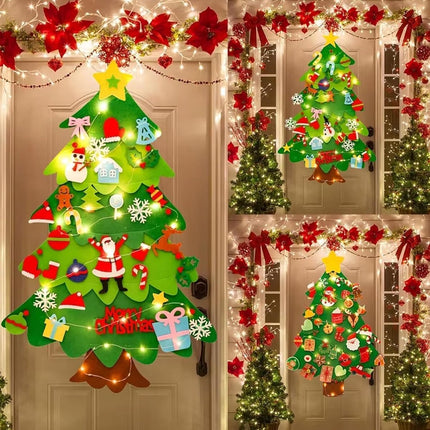 Felt Christmas tree - Christmas tree with lights - Felt Christmas tree for children incl. 32 ornaments - children's gift with string lights - Safe Felt DIY Tree - children's Christmas DIY wall hanging - Christmas Decoration Set - Christmas tree project -.