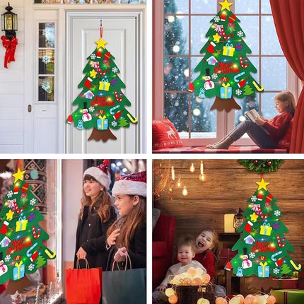 Felt Christmas tree - Christmas tree with lights - Felt Christmas tree for children incl. 32 ornaments - children's gift with string lights - Safe Felt DIY Tree - children's Christmas DIY wall hanging - Christmas Decoration Set - Christmas tree project -.