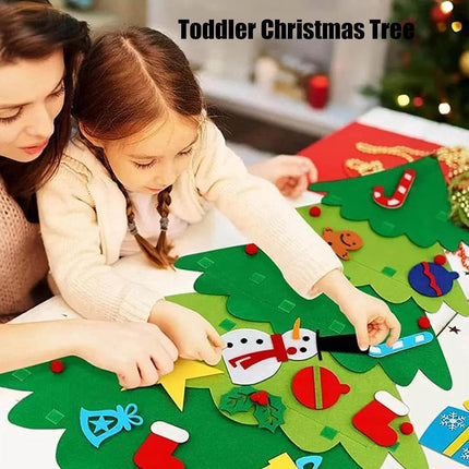 Felt Christmas tree - Christmas tree with lights - Felt Christmas tree for children incl. 32 ornaments - children's gift with string lights - Safe Felt DIY Tree - children's Christmas DIY wall hanging - Christmas Decoration Set - Christmas tree project -.