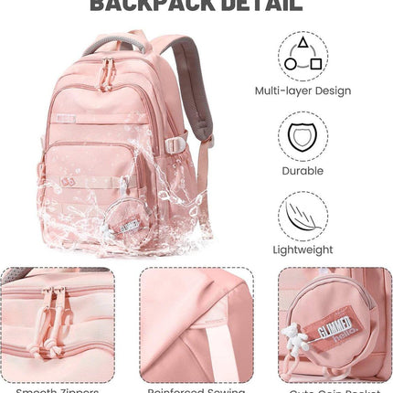 Waterproof backpack for girls - Girl Backpack - School backpack - lightweight school bag - School bag - Girls School Student School Bag - Large capacity backpacks for Girls and Boys - Teenagers - High School backpacks - Pink.