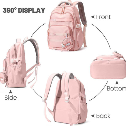 Waterproof backpack for girls - Girl Backpack - School backpack - lightweight school bag - School bag - Girls School Student School Bag - Large capacity backpacks for Girls and Boys - Teenagers - High School backpacks - Pink.