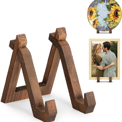 Plate Display Stand - Cookbook Stand - Book Stand - Plate Rack - Plate Stand - Plate Holder - Plate Hanger - for Display, Decorative, Photo Frame, Plate, Photo, Cookbook, Plaque - Wooden Stand - Plate Display Stand - Durable - Wood.
