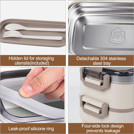 Lunch Box - Adult Lunch Box - Lunch Box - Stainless Steel Lunch Box - lunch boxes - Bento Box - Double-Layer Lunch Box - Stainless Steel Lunch Box for Children & Adults - Stainless Steel Lunch Box With Spoon and Fork - Leakproof Lunch Box - BPA-Free.