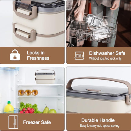 Lunch Box - Adult Lunch Box - Lunch Box - Stainless Steel Lunch Box - lunch boxes - Bento Box - Double-Layer Lunch Box - Stainless Steel Lunch Box for Children & Adults - Stainless Steel Lunch Box With Spoon and Fork - Leakproof Lunch Box - BPA-Free.