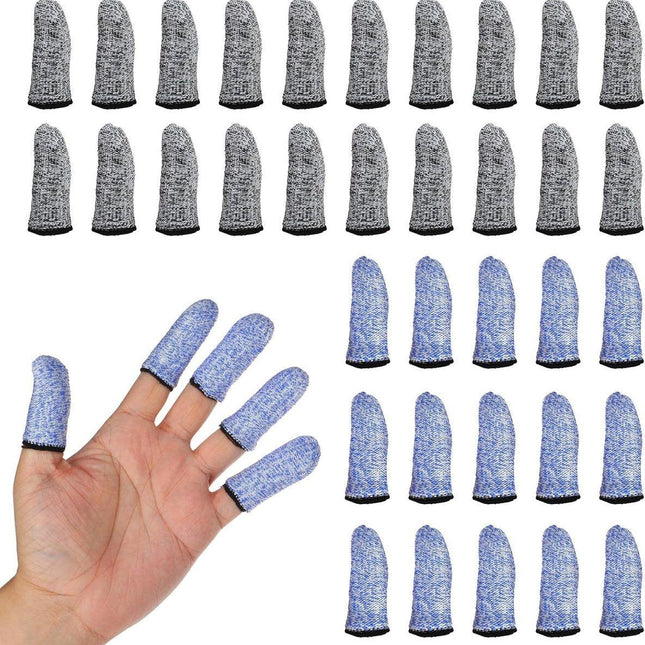 Finger Protectors - 40 Pieces - Cut-Resistant Thimbles - Finger Condoms - Thimbles - Reusable Finger Protectors - Finger Protection Against Cutting - Safety Tool - for Kitchen Work, Sculptures, Stained Glass Projects - Grey, Blue.