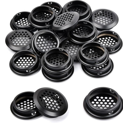 20 pieces - ventilation grilles - 35 mm - stainless steel ventilation openings - stainless steel ventilation grilles - round ventilation grilles - stainless steel ventilation grille hole - for kitchen cabinet and wardrobe furniture - black.
