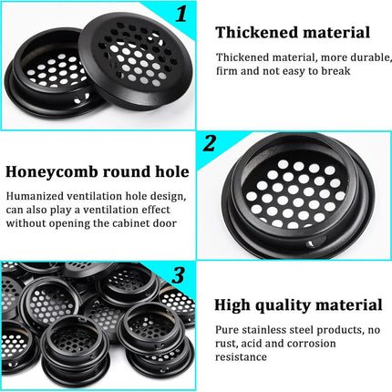 20 pieces - ventilation grilles - 35 mm - stainless steel ventilation openings - stainless steel ventilation grilles - round ventilation grilles - stainless steel ventilation grille hole - for kitchen cabinet and wardrobe furniture - black.