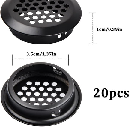 20 pieces - ventilation grilles - 35 mm - stainless steel ventilation openings - stainless steel ventilation grilles - round ventilation grilles - stainless steel ventilation grille hole - for kitchen cabinet and wardrobe furniture - black.
