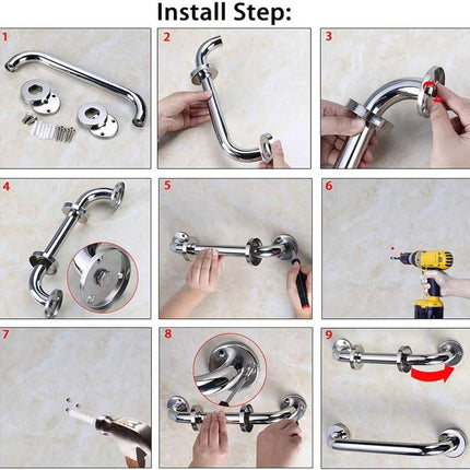 Shower Grab Bar - Stainless Steel - Bathroom Heavy Duty Safety Grab Bars - for the Elderly, Disabled, and Children - Non-Slip Grab Bar - Kitchen - Stairs - Kitchen Cabinet Handle - Safety Grab Bar - Screws Included - Silver - 30CM.