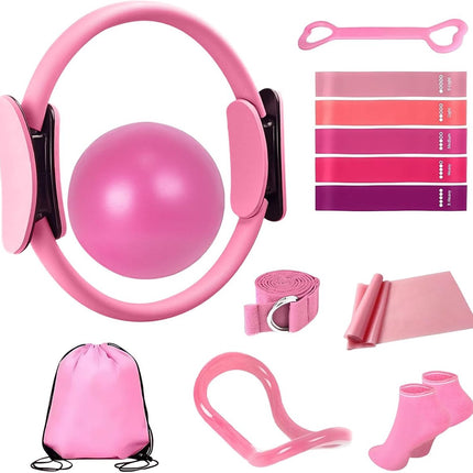 13-Piece Pilates Equipment Set for Women - Yoga & Fitness Set - Home Pilates Training Set - Home Gym Set - Exercise Bands - Resistance Band - Exercise Ball - Beginner Yoga Set with Pilates Ring, 24 cm Yoga Ball, 5 Resistance Bands, Magic Circle.