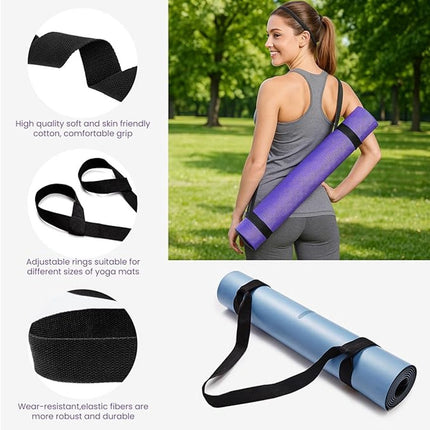 Yoga Mat Strap - Yoga Mat Carrying Strap - Straps - Adjustable Shoulder Straps - Yoga Mat Carrying Strap - Yoga Mat Storage Straps - For Storage and Organization - Black - 38 mm x 1.5 m - (mat not included).