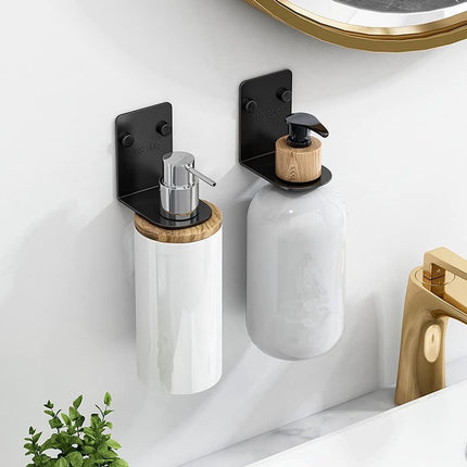 Pieces Wall-Mounted Soap Dispenser - Wall-Mounted Soap Dispenser - Hand Pump Holder - Wall-Mounted Shampoo Bottle Holder - Kitchen-Bathroom Organizer - Wall Bracket - Black.