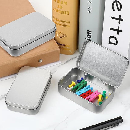 4 pieces - Iron box - Storage box - Portable box - storage box - jewelry box - rectangular metal tins - metal hinged boxes - with lid - for home and outdoors - 9.5*6*2.1 cm - silver.