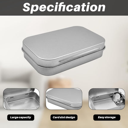 4 pieces - Iron box - Storage box - Portable box - storage box - jewelry box - rectangular metal tins - metal hinged boxes - with lid - for home and outdoors - 9.5*6*2.1 cm - silver.