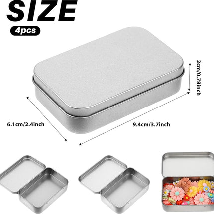 4 pieces - Iron box - Storage box - Portable box - storage box - jewelry box - rectangular metal tins - metal hinged boxes - with lid - for home and outdoors - 9.5*6*2.1 cm - silver.