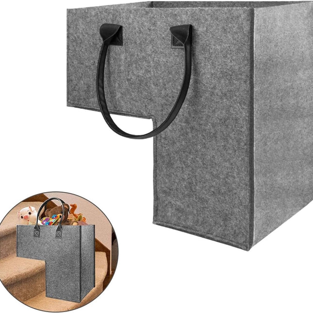 Stair Organizer Basket - Stair Basket - L-shaped Foldable Stair Basket - Storage Bag - Felt Stair Basket - Laundry Basket - Toy Basket - Household Items - for Laundry, Toys - 42*42*25.5 cm - Grey.