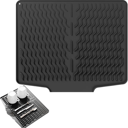 39*32 cm - Drain mat - Countertop drying mat - Foldable silicone drainer - kitchen drying mat - non-slip - silicone draining mat - for the sink, for kitchen utensils, cups, fruit and vegetables - black.