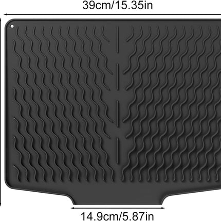 39*32 cm - Drain mat - Countertop drying mat - Foldable silicone drainer - kitchen drying mat - non-slip - silicone draining mat - for the sink, for kitchen utensils, cups, fruit and vegetables - black.