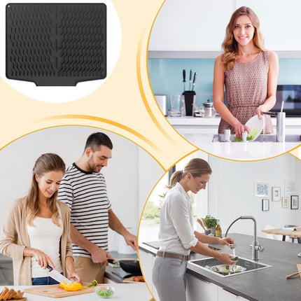 39*32 cm - Drain mat - Countertop drying mat - Foldable silicone drainer - kitchen drying mat - non-slip - silicone draining mat - for the sink, for kitchen utensils, cups, fruit and vegetables - black.