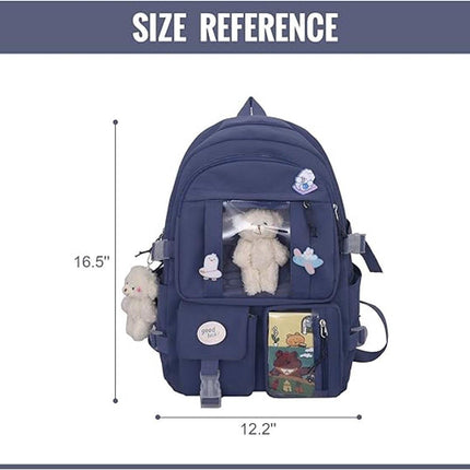 Waterproof backpack for girls - Girl's Backpack With Pin and Accessories - boys' backpack - women's backpack - Lightweight School Bag - School Student School Bag - Large Capacity Backpacks - Teenagers - High School Backpacks - Blue.