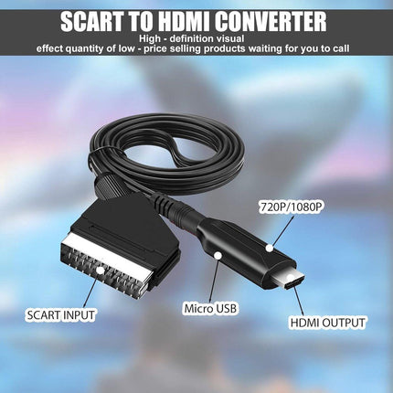 Scart to HDMI converter all-in-one adapter - Video Converter - with HDMI cable and SCART Full HD 1080P/720P audio-video converter.