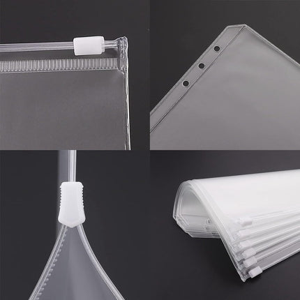 A5 (21x14.9cm) Binder Bags - 12 Pieces - Money Folders with Closure - 6 Holes Budget Cash Envelopes for Budgeting - Transparent Zipper Folder - Waterproof PVC Document Pouch Archiving - Transparent.