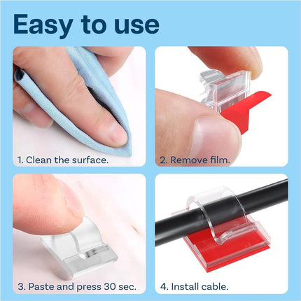 120 pieces - Cable clips - Cable holder - Cable clamp - Cord organizer - Outdoor lighting clips - transparent self-adhesive cable clips - for Christmas lights - with adhesive strips - patio decoration - for hanging wires and cable management - 14*14 mm.