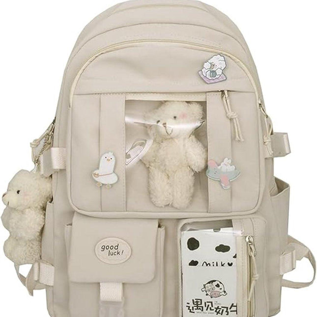 Waterproof backpack for girls - Girl's Backpack With Pin and Accessories - boys' backpack - women's backpack - Lightweight School Bag - School Student School Bag - Large Capacity Backpacks - Teenagers - High School Backpacks - White.