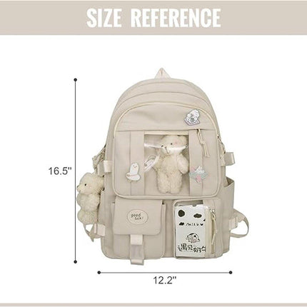 Waterproof backpack for girls - Girl's Backpack With Pin and Accessories - boys' backpack - women's backpack - Lightweight School Bag - School Student School Bag - Large Capacity Backpacks - Teenagers - High School Backpacks - White.