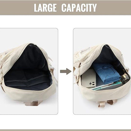 Waterproof backpack for girls - Girl's Backpack With Pin and Accessories - boys' backpack - women's backpack - Lightweight School Bag - School Student School Bag - Large Capacity Backpacks - Teenagers - High School Backpacks - White.
