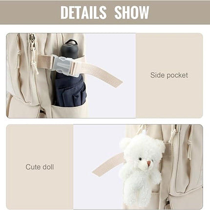 Waterproof backpack for girls - Girl's Backpack With Pin and Accessories - boys' backpack - women's backpack - Lightweight School Bag - School Student School Bag - Large Capacity Backpacks - Teenagers - High School Backpacks - White.
