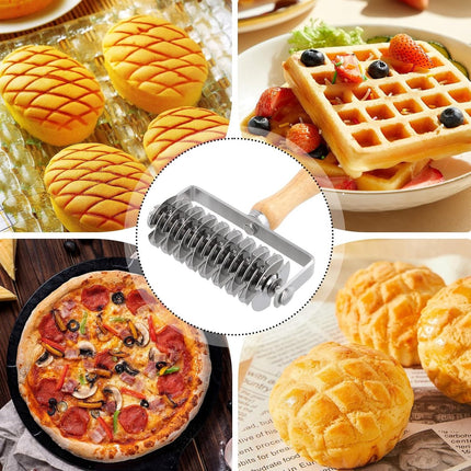 Dough cutter - Grid roller - Grid cutter - Stainless steel dough cutter - Dough roller with grid - Grid cutter for rolling pins - Dough knife grid - roller cutter - rolling pin - kitchen utensils - for cookies, bread, cake, pizza and pie.