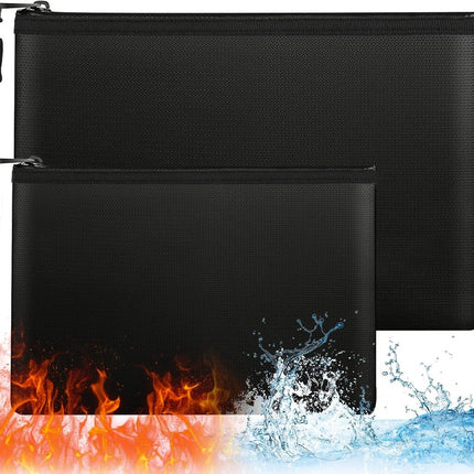 pieces - fireproof bag - A4/A5 - fireproof document holder - fireproof storage bag - fireproof money bag - fireproof pouch - for passport, card and valuables - 28*17cm, 34*24 cm - black.
