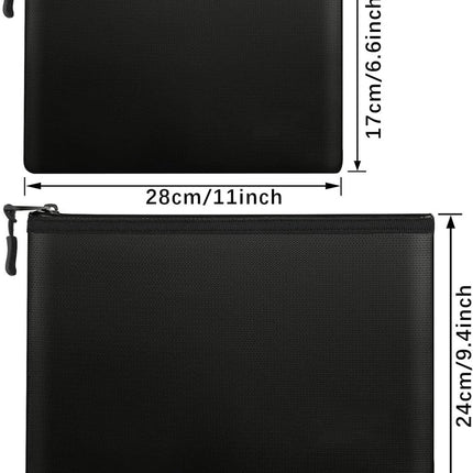 pieces - fireproof bag - A4/A5 - fireproof document holder - fireproof storage bag - fireproof money bag - fireproof pouch - for passport, card and valuables - 28*17cm, 34*24 cm - black.