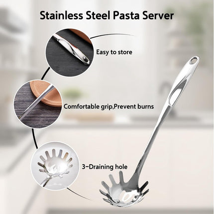 Spaghetti Spoon - Stainless Steel Pasta Spoon - Spaghetti Spoon - Pasta Spoon - User-friendly - Lightweight - Kitchen Utensil - Stainless Steel - Non-stick - Silver.