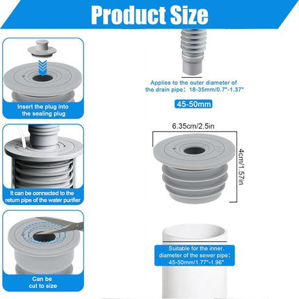 pieces - RF sealing ring - Sewer seals - applicable pipe inner diameter 45-50 mm - floor drain - drain pipe seal - silicone washing machine drain hose seal - anti-odor drain seal - with lid - for home, kitchen and bathroom - grey.