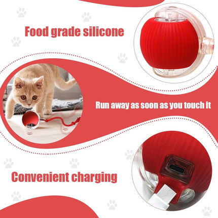 Electric Cat Ball Toy - Cat Toys - Electric Toy Ball - Pet Toys - Smart Toy Ball - Automatic Rolling Cat Ball - Interactive Cat Toy - Rechargeable - Cat Ball for Play and Interaction - Red.
