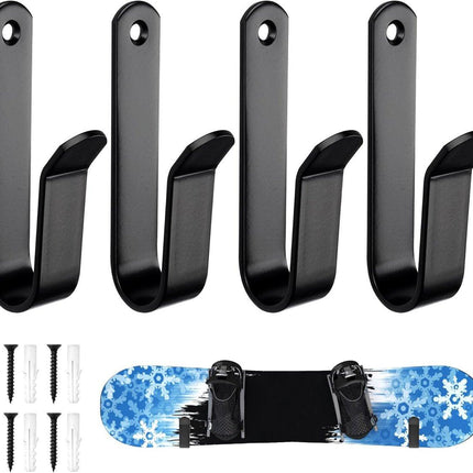 pieces - Skateboard wall mount - snowboard wall mount - snowboard wall mounting clips - horizontal snowboard storage - skateboard display rack stand - towel rack - towel hook - coat hook - with screws - for room, garage - 10*2*3.5 cm - black.