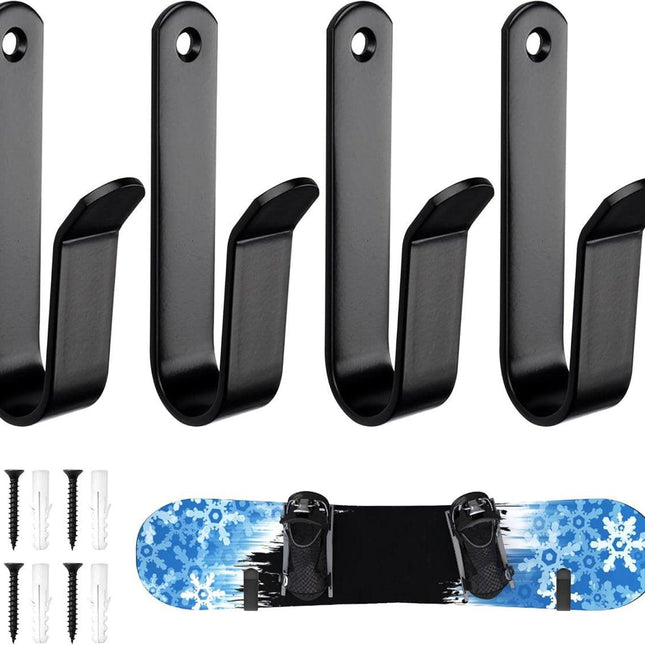 pieces - Skateboard wall mount - snowboard wall mount - snowboard wall mounting clips - horizontal snowboard storage - skateboard display rack stand - towel rack - towel hook - coat hook - with screws - for room, garage - 10*2*3.5 cm - black.
