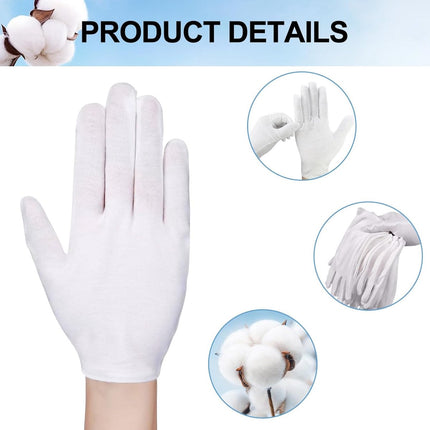 24 pairs - Gloves - white cotton gloves - soft cotton gloves - coin jewelry, silver inspection gloves - cotton gloves - serving gloves - stretchy gloves - 20 cm.