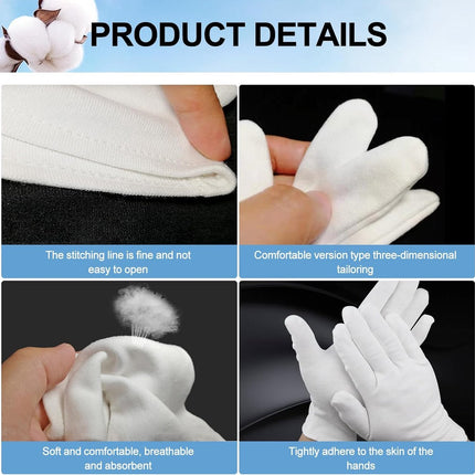 24 pairs - Gloves - white cotton gloves - soft cotton gloves - coin jewelry, silver inspection gloves - cotton gloves - serving gloves - stretchy gloves - 20 cm.