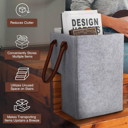 Stair Organizer Basket - Stair Basket - L-shaped foldable stair basket - Storage Bag - Felt Stair Basket - Laundry Basket - Toy Basket - Household Items - for Laundry, Toys - 42*42*25.5 cm - Light Grey.