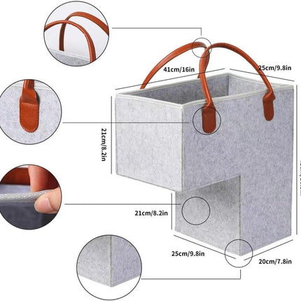 Stair Organizer Basket - Stair Basket - L-shaped foldable stair basket - Storage Bag - Felt Stair Basket - Laundry Basket - Toy Basket - Household Items - for Laundry, Toys - 42*42*25.5 cm - Light Grey.