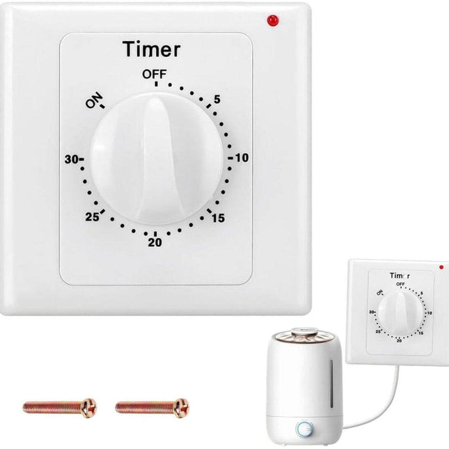 Countdown Switch - 30 minutes - Countdown timer switch - Mechanical countdown timer socket - time switch - timer light switch - with timer - timer socket - for bathroom extractor fan, garage, laundry room, storage room or spa - white.