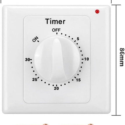 Countdown Switch - 30 minutes - Countdown timer switch - Mechanical countdown timer socket - time switch - timer light switch - with timer - timer socket - for bathroom extractor fan, garage, laundry room, storage room or spa - white.