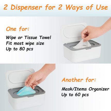 Wet wipes dispenser - 2 Pieces - Wipe box - Wet Toilet Paper Holder - Wet wipes storage box - Wipes Dispenser - Wipe holder for Baby & Adult - Refillable Wipe Container - Keeps Wipes Fresh - White.