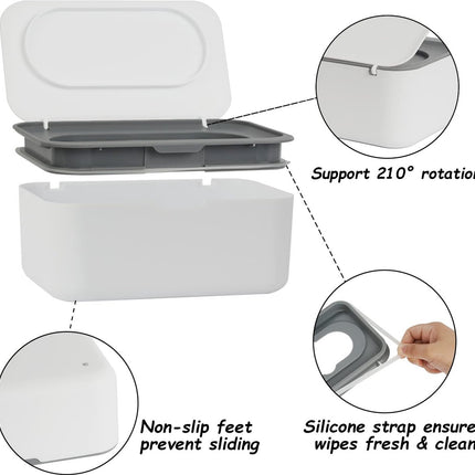 Wet wipes dispenser - 2 Pieces - Wipe box - Wet Toilet Paper Holder - Wet wipes storage box - Wipes Dispenser - Wipe holder for Baby & Adult - Refillable Wipe Container - Keeps Wipes Fresh - White.