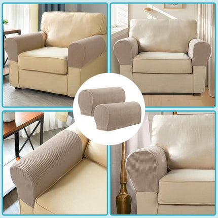 4 Pieces - Armrest Protection Covers - Protective Cover - Elastic Sofa Cover - Sofa Armrest Cover - Gloves for Sofa Armrests - Anti-Slip - Anti-Scratch - for Reclining Square, Curved, Tilted Armrest Cover - Brown.
